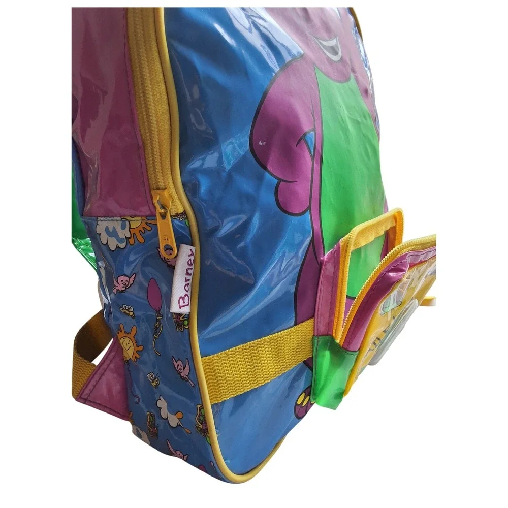Vintage 1998 Barney the Dinosaur Kids Vinyl Backpack Blue Yellow 90s Retro